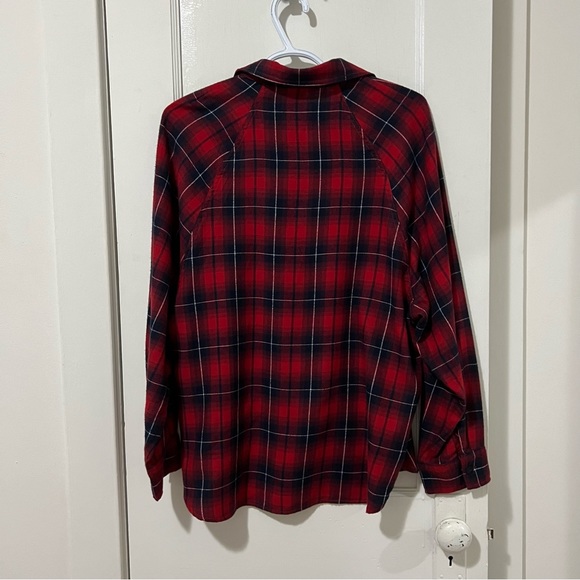 H&M Red and Navy Plaid Flannel Shirt - Picture 7 of 11